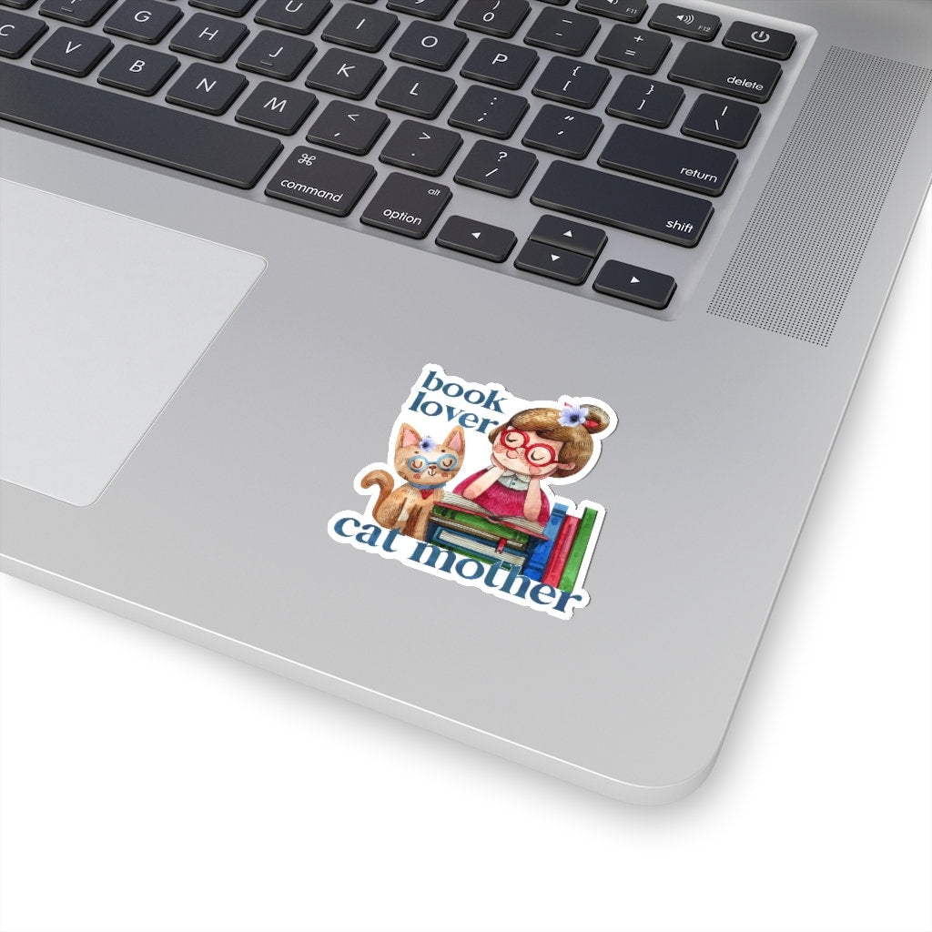 Book Lover, Cat Mother Cute Bookish Sticker for Bibliophiles Bookish Cat Mom Gift Under 5 for Reader Friend Literary Sticker for Laptop