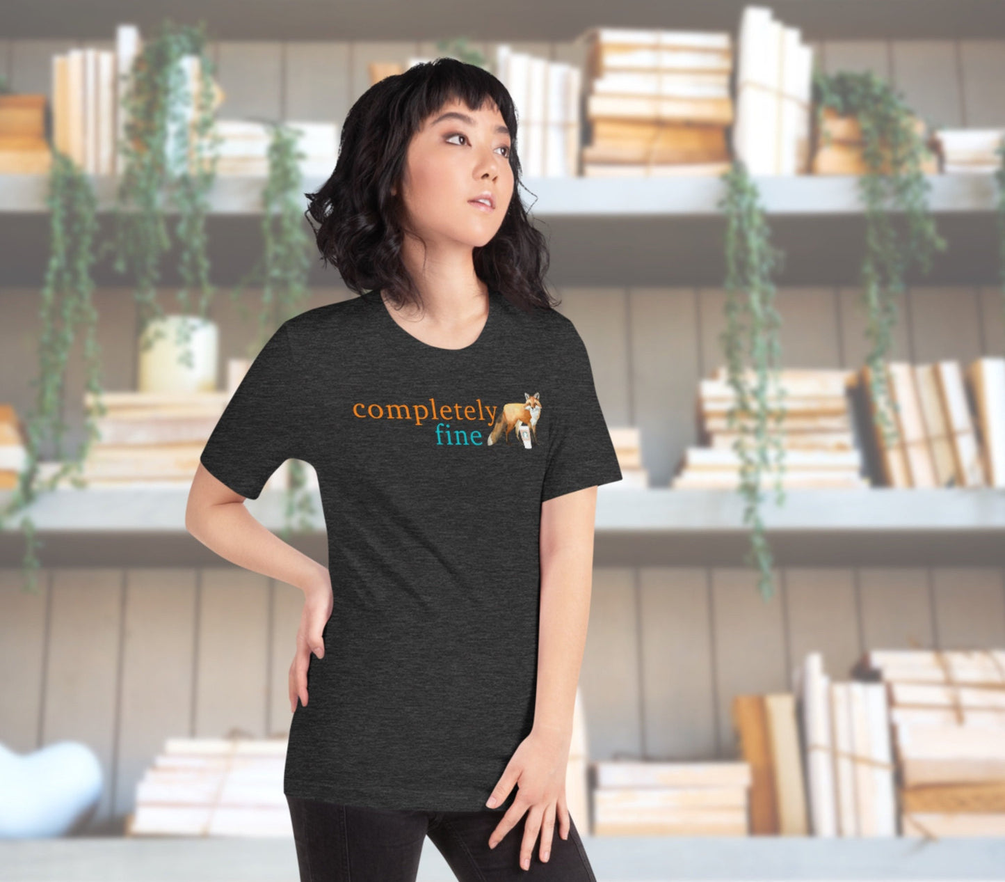 Completely Fine Eleanor Oliphant Shirt for Bibliophiles Gift for Readers Fox Coffee Tshirt for Mental Health Depression Anxiety Bookish Tee