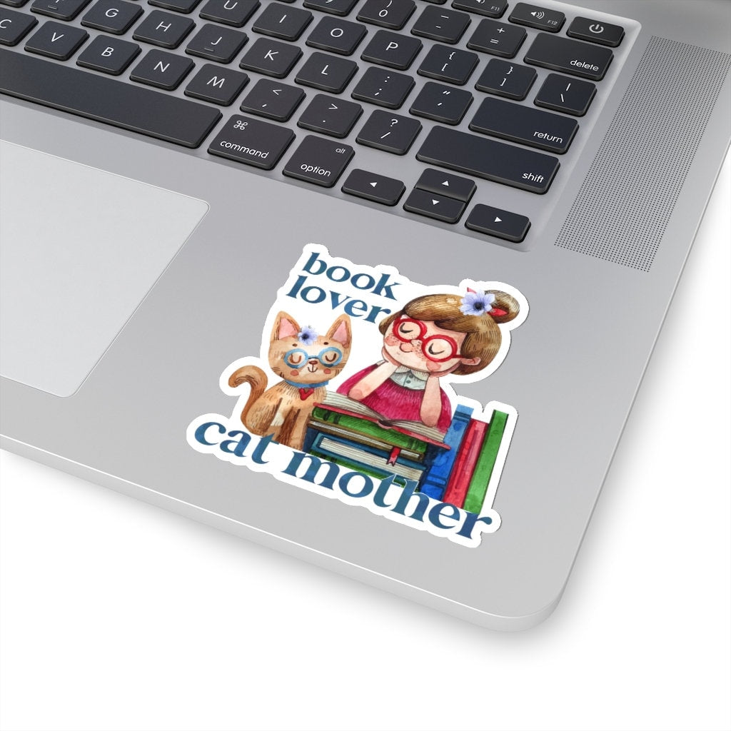 Book Lover, Cat Mother Cute Bookish Sticker for Bibliophiles Bookish Cat Mom Gift Under 5 for Reader Friend Literary Sticker for Laptop
