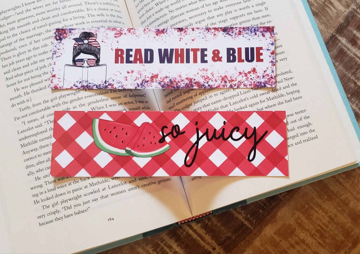 Read White and Blue Summer Bookmarks Patriotic Summer Reading Bookish Girl Bookmark July 4th Fruit Bookmark Red Gingham Watermelon Bookmark