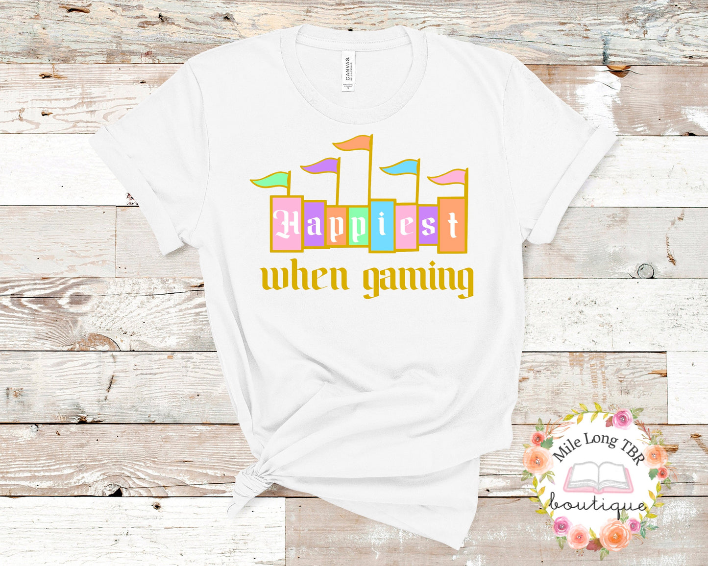 Happiest When Gaming Cute Gamer Girl Shirt Happiest Place Earth Girly Gamer Shirt Funny Video Game Lover Tee for Geeky Girl Christmas Gift