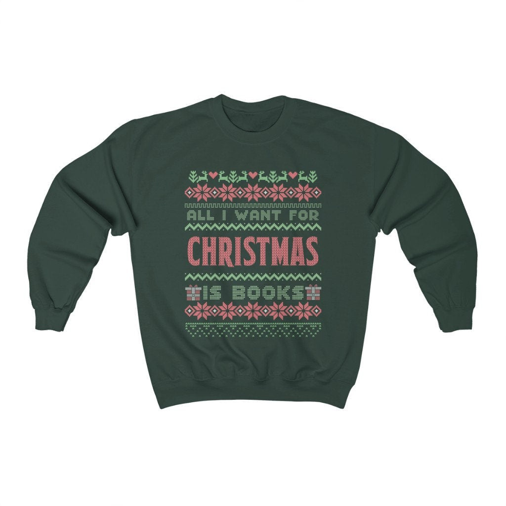Bookish Christmas Sweatshit Ugly Christmas Sweater for Librarian Bookish Friend Christmas Gift Funny Nerdy Teacher Reader Cute Holiday