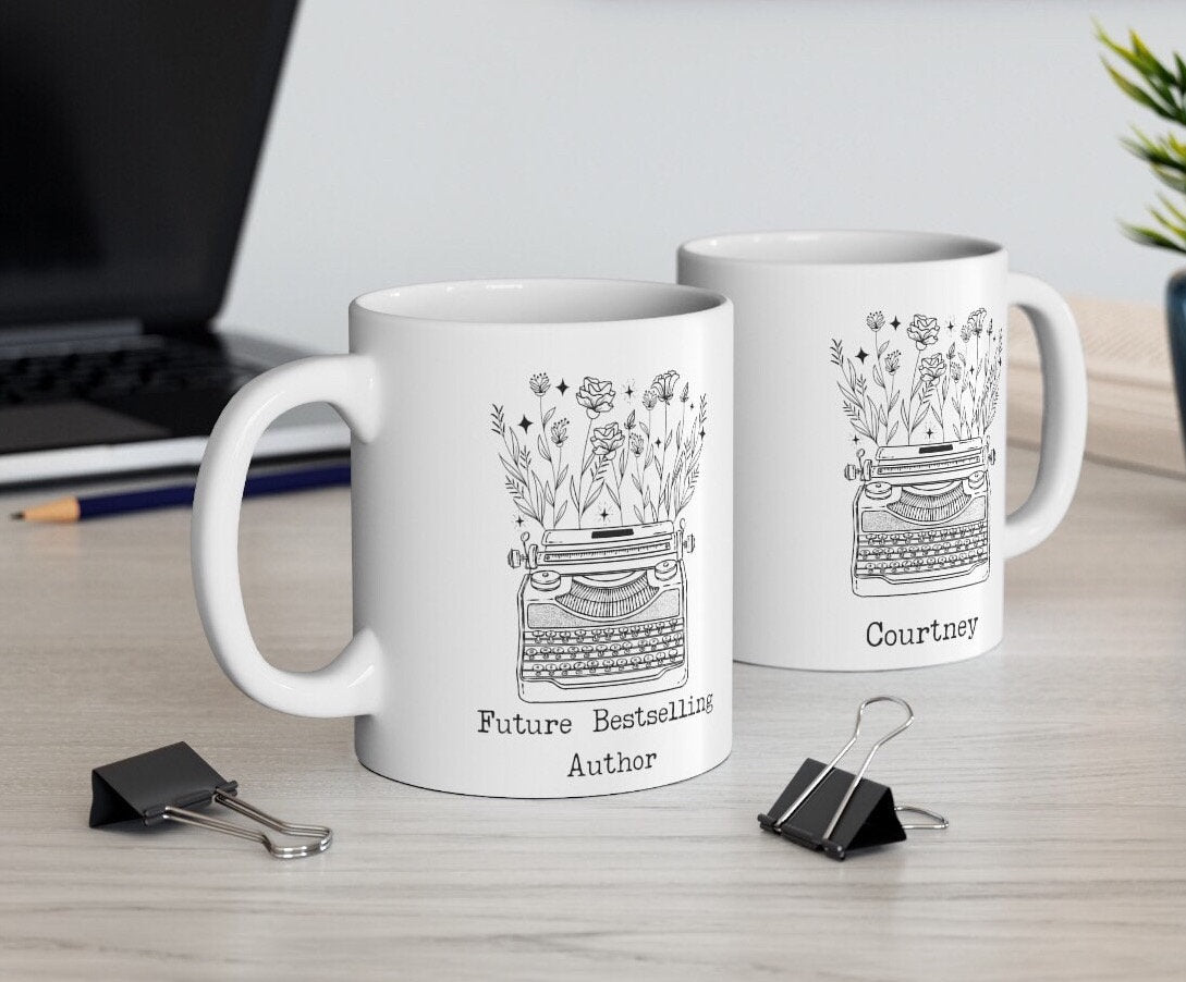 Future Bestselling Author Mug 11oz Gift for Writer Floral Typewriter Cute Bookish Present for Writer Published Author National Novel