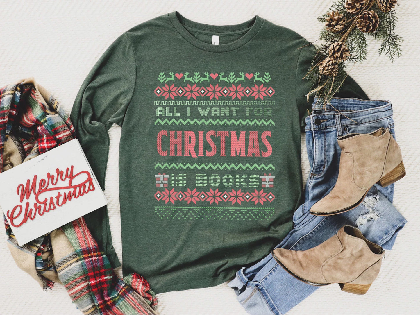 Bookish Christmas Ugly Christmas Sweater Tshirt for Librarian Bookish Friend Christmas Gift Funny Nerdy Tee for Teacher Reader Cute Holiday