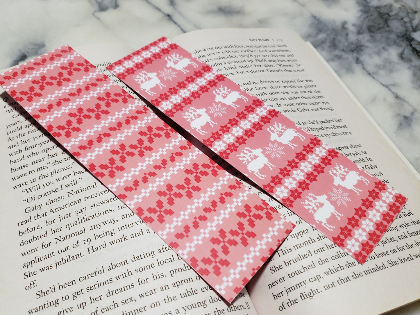 Pink Christmas Sweater Raindeer Bookmark Librarian Gift for Readers Bookstagram Reader Friend Gift for Bookworms