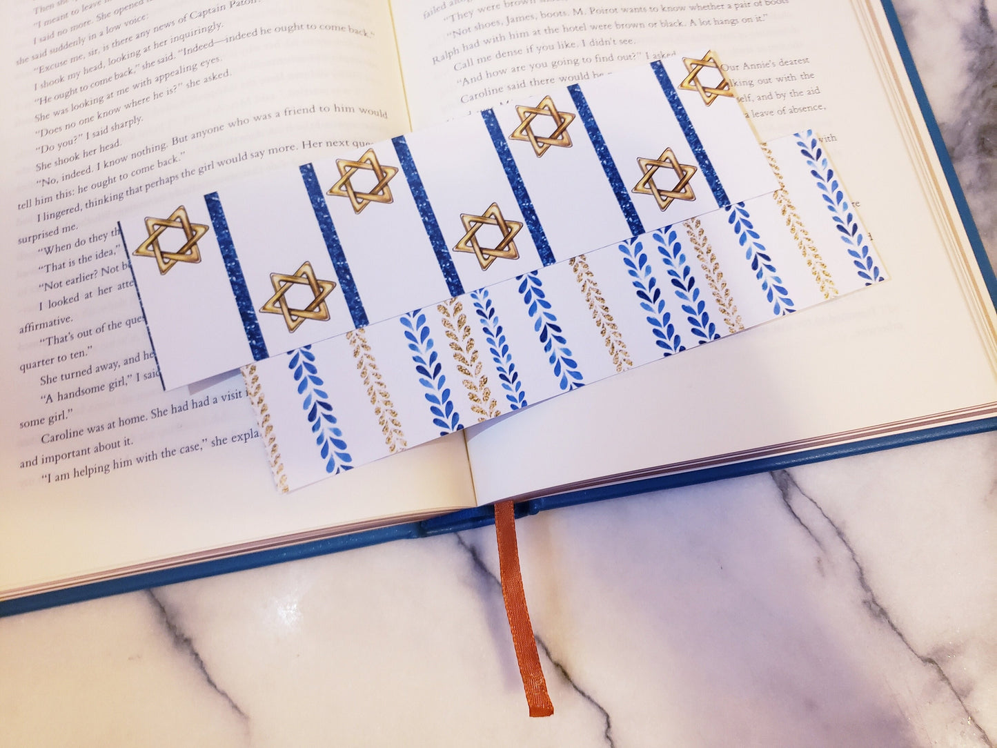 Stars and Stripes Hanukah Bookmark Gift Under 5 Cute Blue and Gold Gift for Bookish Friend