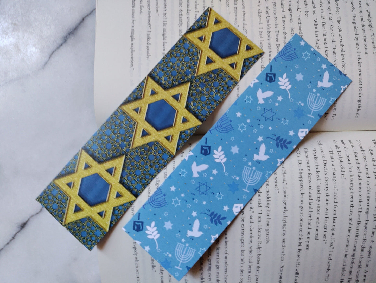 Hanukah Pattern Holiday Bookmark Gift Under 5 Cute Blue and Gold Gift for Bookish Friend Librarian Gift Jewish Hanukah Holidays