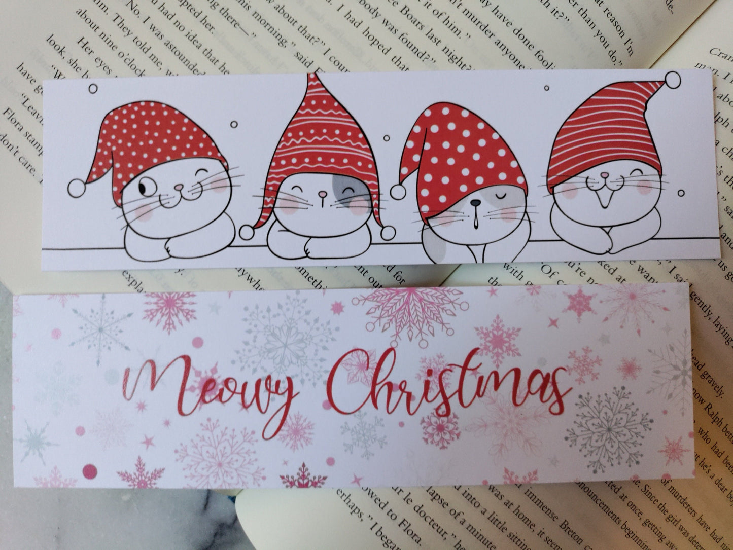 Meowy Christmas Cat and Snowflake Christmas Bookmark Librarian Gift Readers Bookstagram Book Club Present Reader Friend Gift for Bookworms