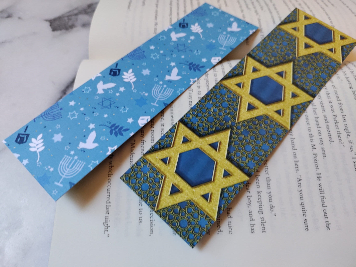 Stars and Stripes Hanukah Bookmark Gift Under 5 Cute Blue and Gold Gift for Bookish Friend