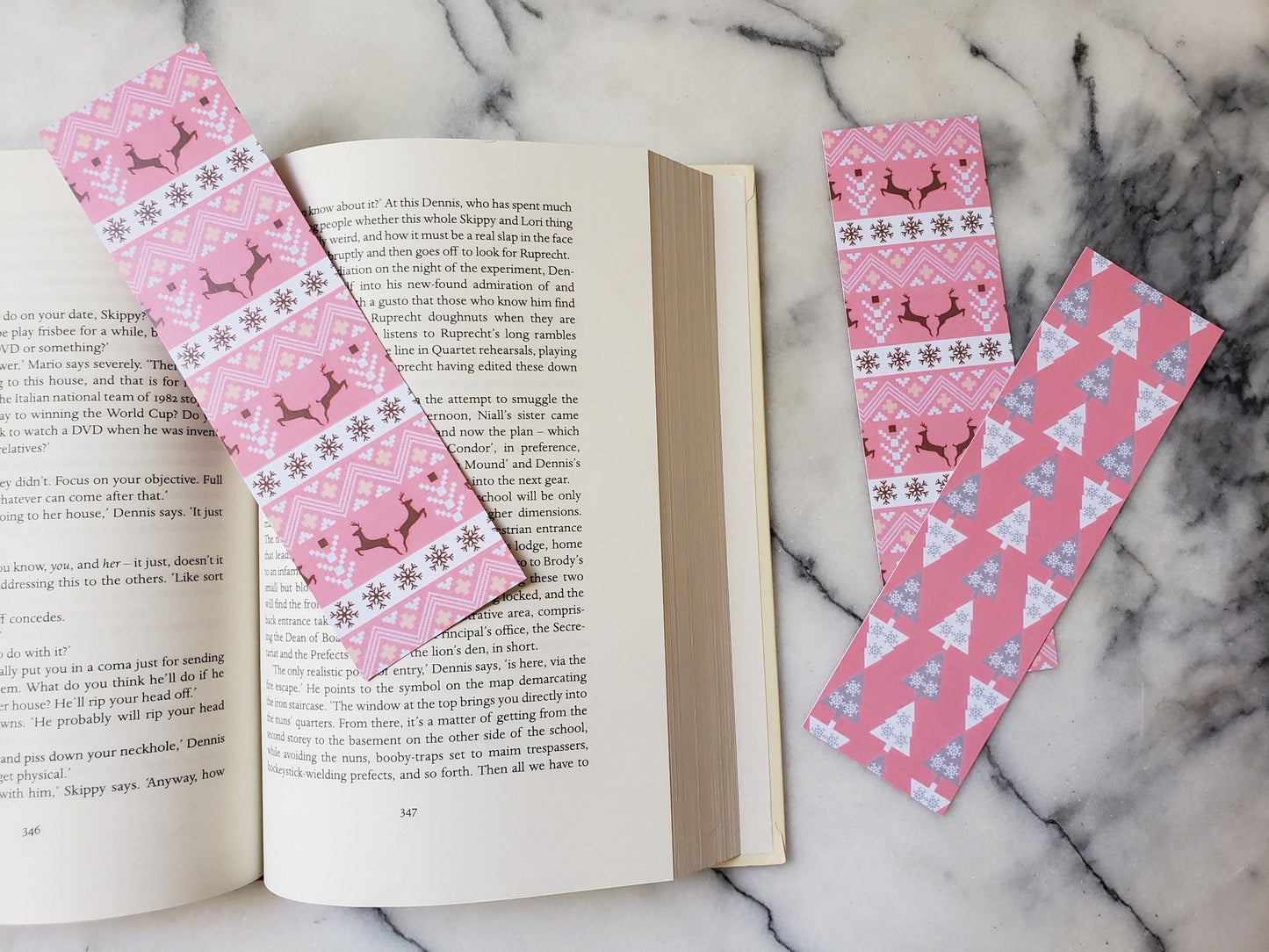 Pink Christmas Bookmark Librarian Gift for Readers Bookstagram Reader Friend Gift Bookworms Christmas Tree Holiday Book Mark Cute Present