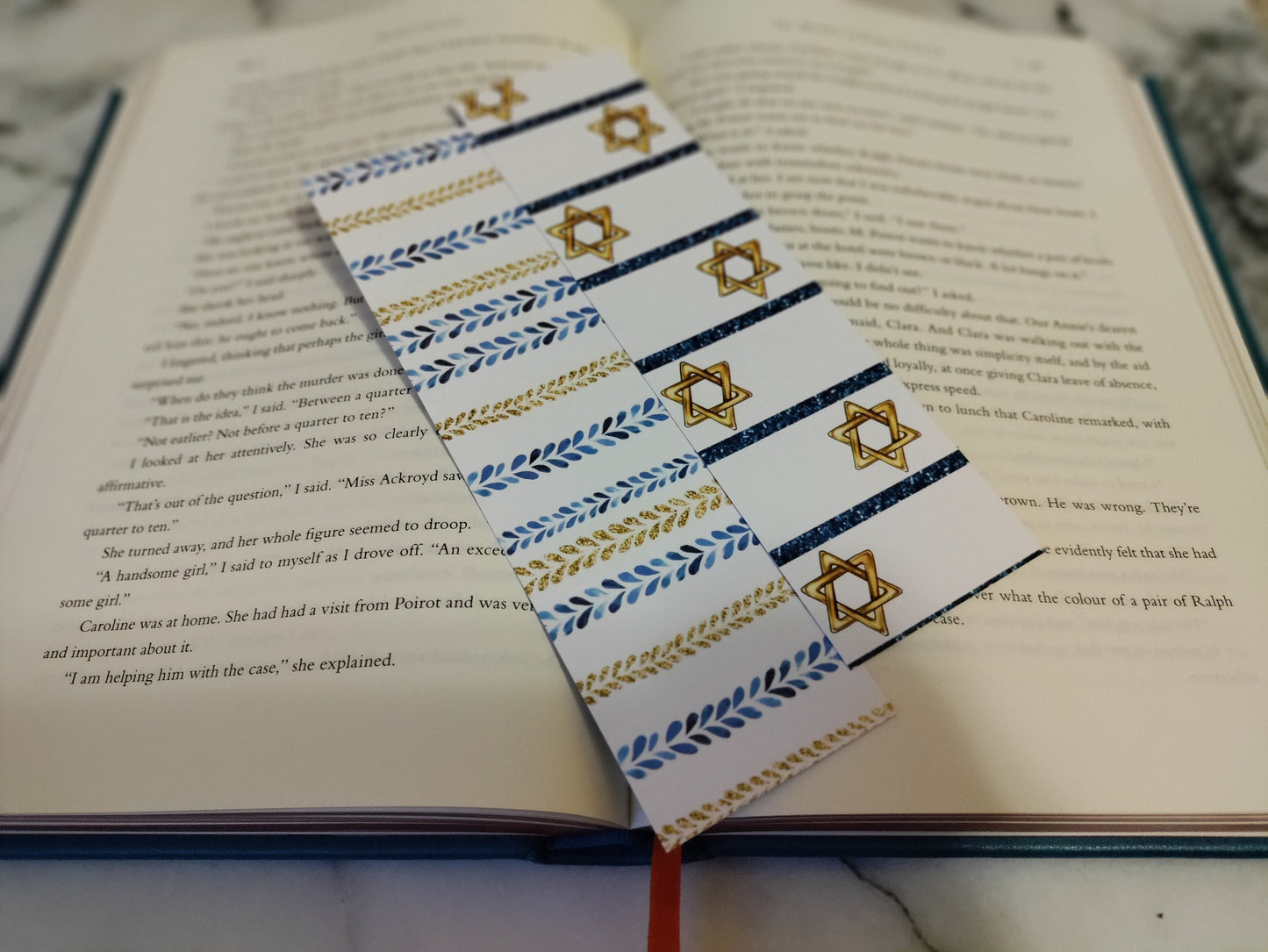 Stars and Stripes Hanukah Bookmark Gift Under 5 Cute Blue and Gold Gift for Bookish Friend