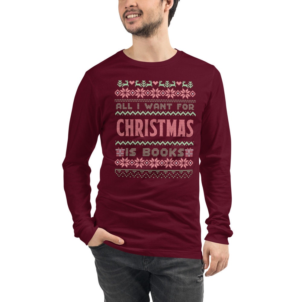Bookish Christmas Ugly Christmas Sweater Tshirt for Librarian Bookish Friend Christmas Gift Funny Nerdy Tee for Teacher Reader Cute Holiday