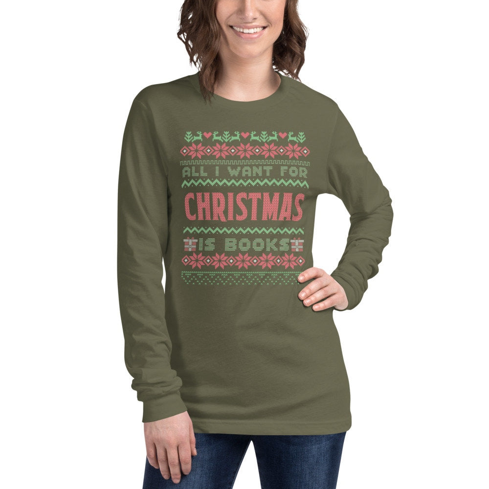 Bookish Christmas Ugly Christmas Sweater Tshirt for Librarian Bookish Friend Christmas Gift Funny Nerdy Tee for Teacher Reader Cute Holiday