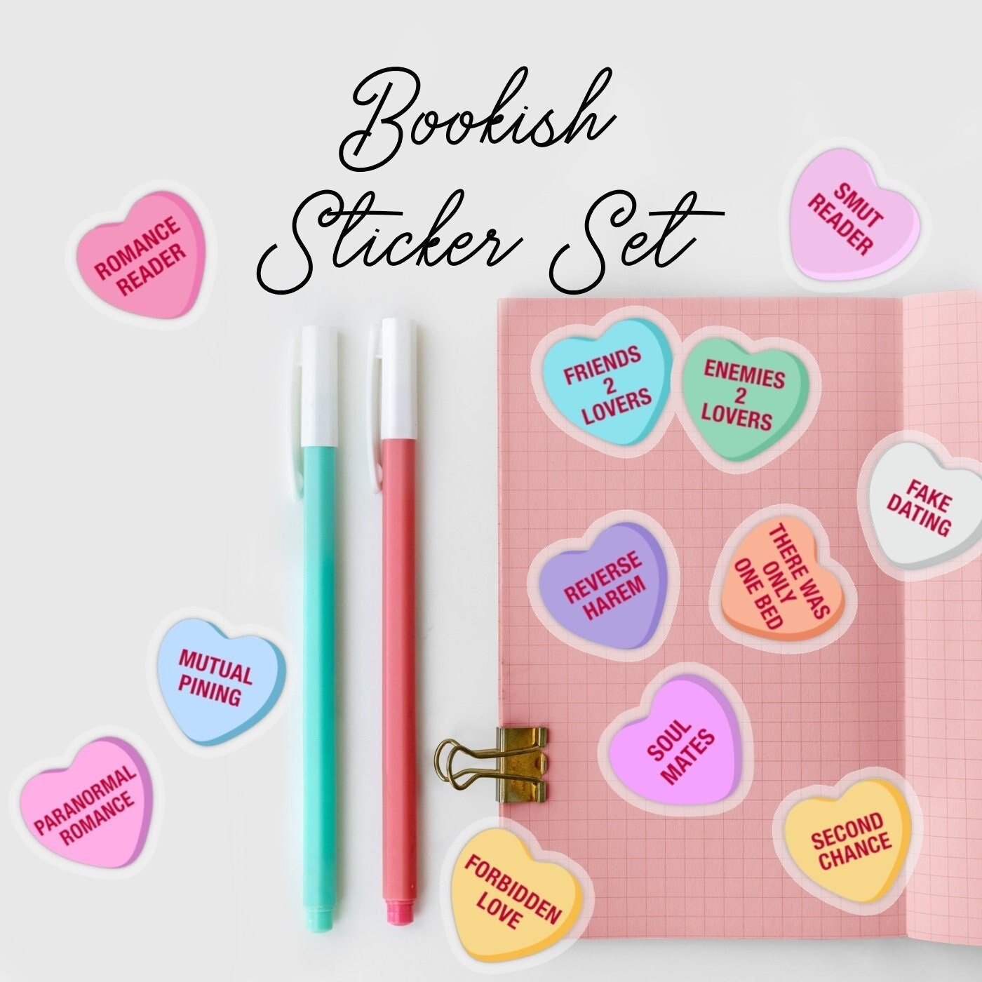 Candy Hearts Romance Trope Reader Bookish Sticker Set for Reading Bullet Journal Bookish Bujo Sticker for Smut Reader Gift for Bibliophile