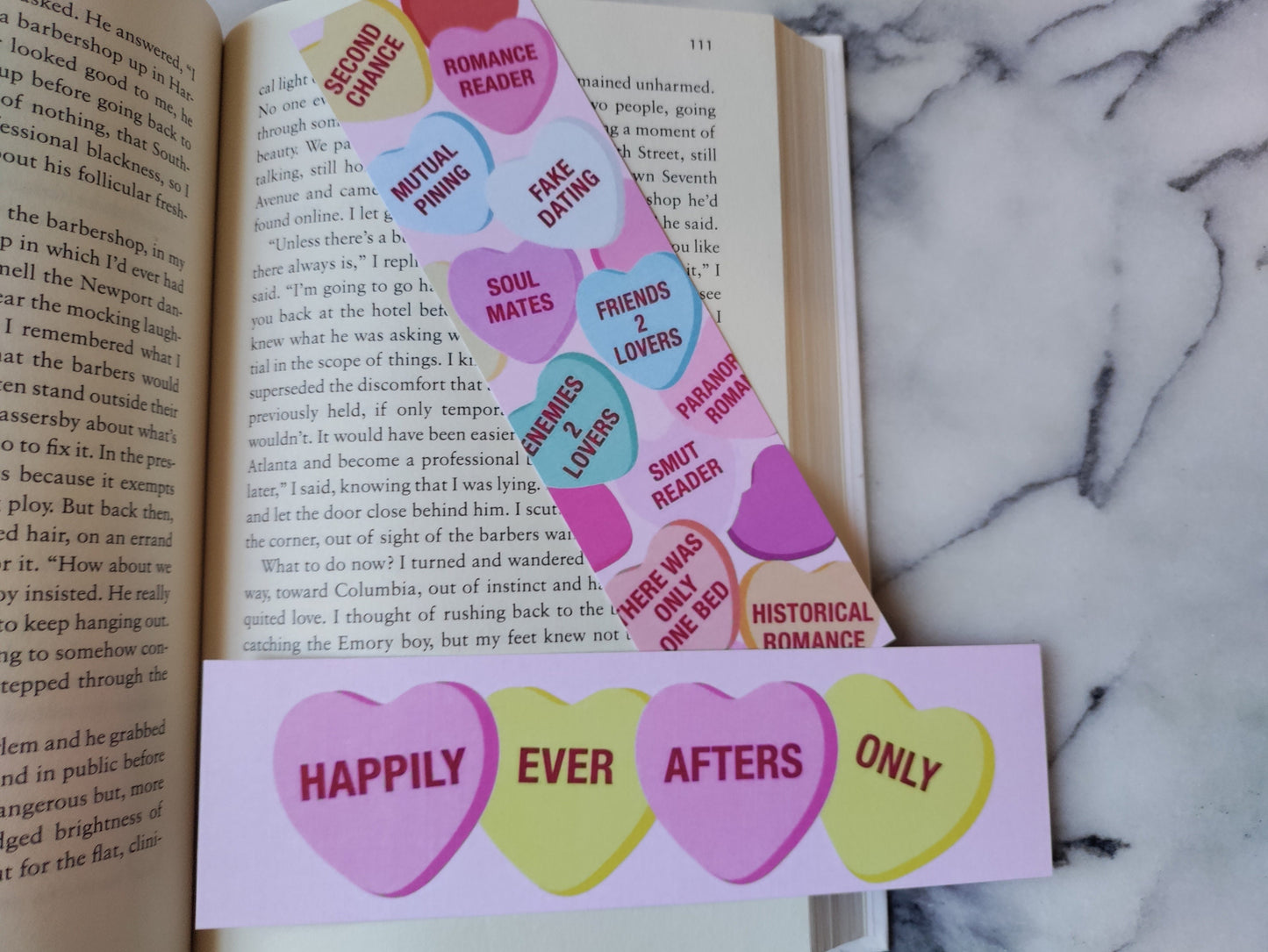 Happily Ever Afters Only Candy Heart Bookmark for Romance Reader Contemporary Romance Lover Bookish Valentines Day Gift Bookstagram Friend