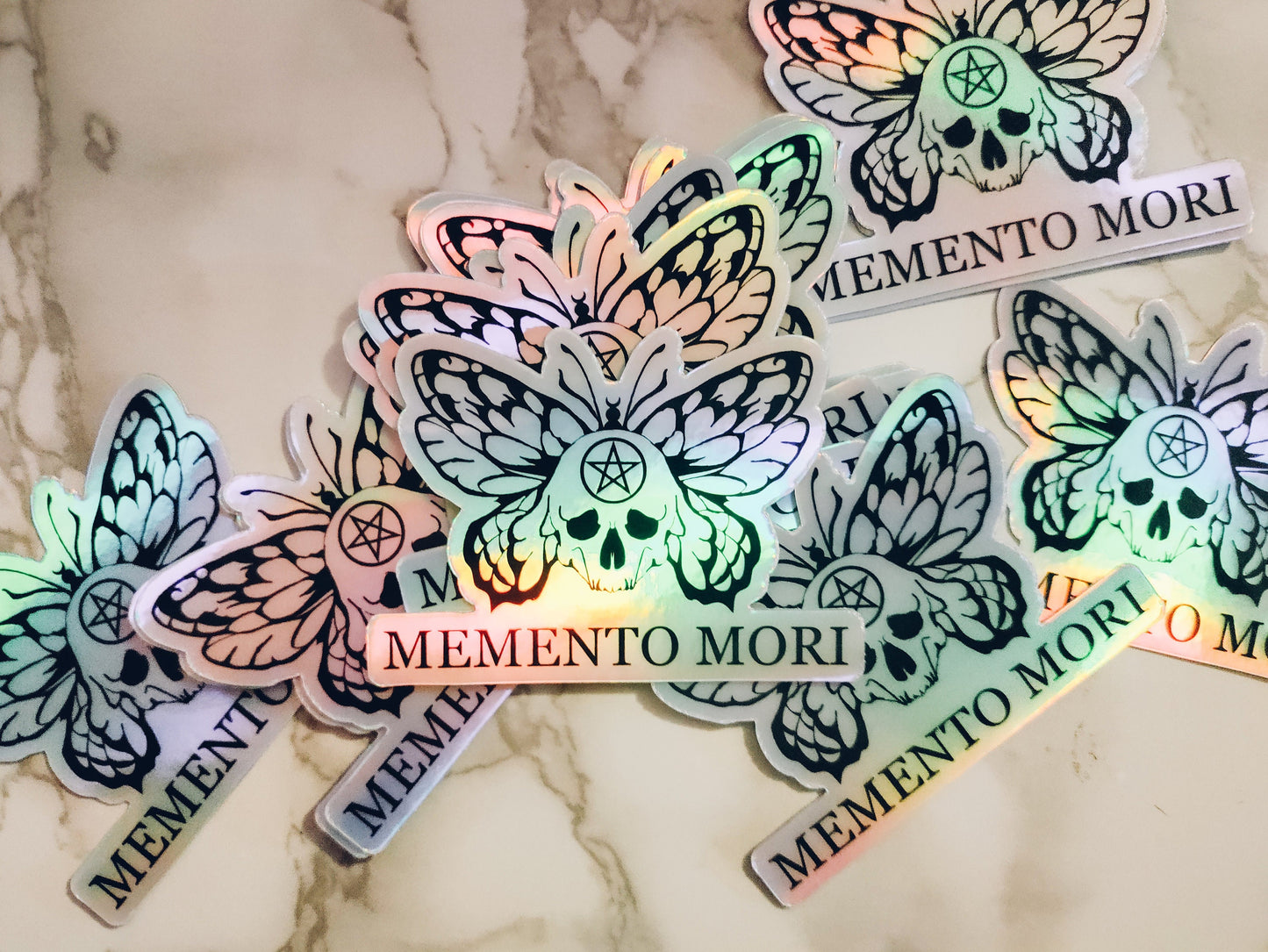 Memento Mori Holographic Sticker Moth Skull Laptop Sticker for Goth Witchy Butterfly Latin Remember You Will Die Catholic Mortality Decal