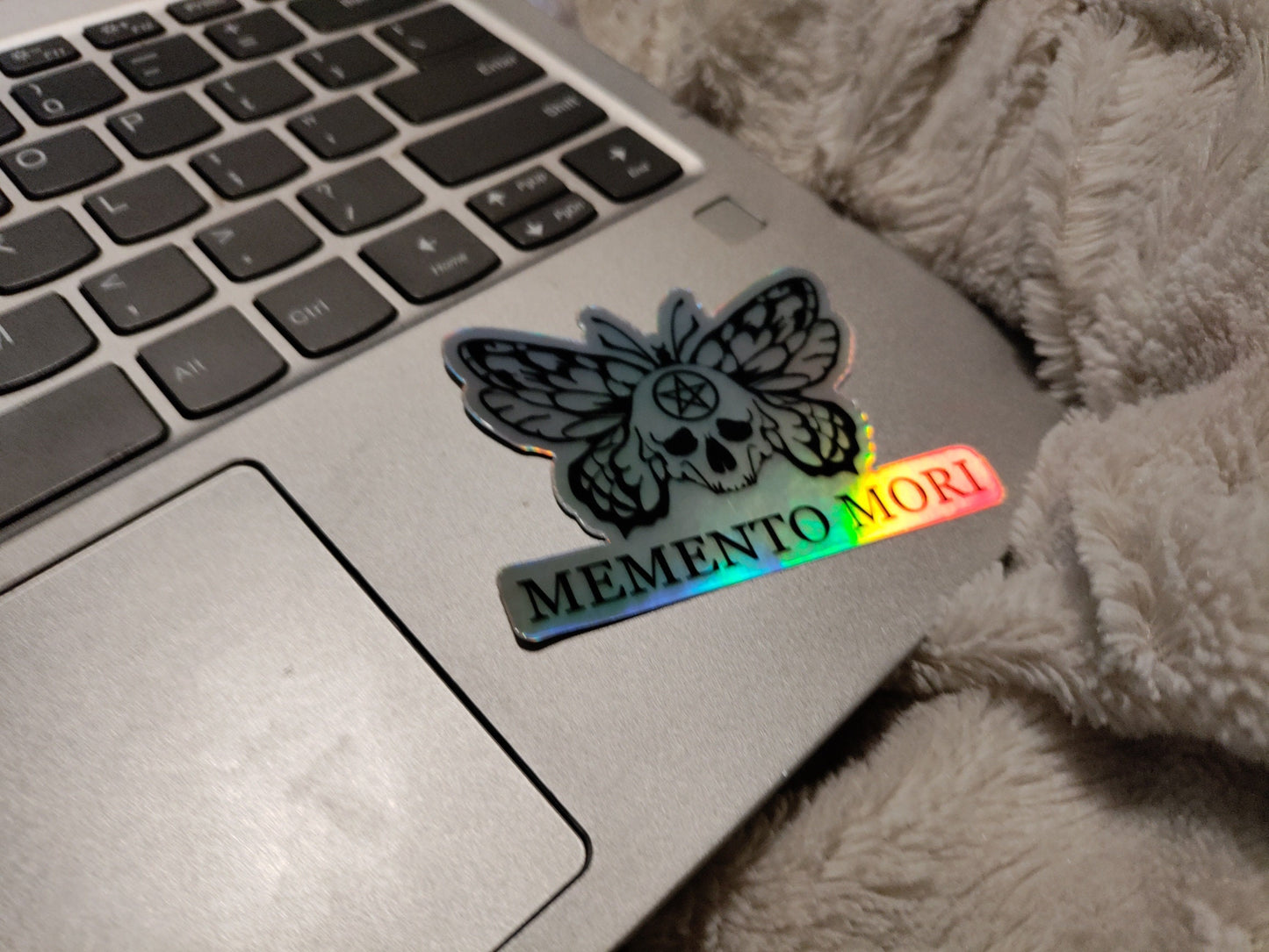 Memento Mori Holographic Sticker Moth Skull Laptop Sticker for Goth Witchy Butterfly Latin Remember You Will Die Catholic Mortality Decal