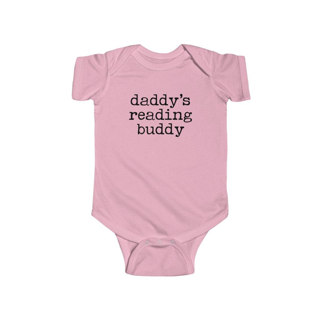 Daddy's Reading Buddy Infant Jersey Bodysuit for Bookish Baby Father's Day present for Librarian Teacher Funny Nerdy Baby Shower Gift