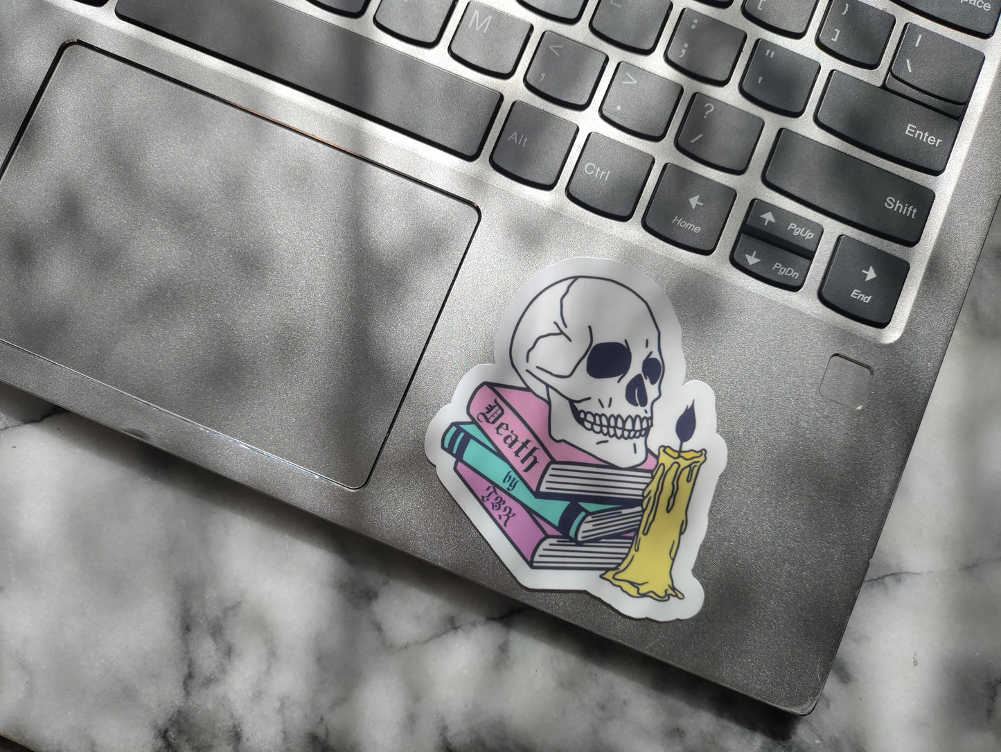 Death by TBR Cute Pastel Goth Bookish Sticker for Readers Funny Bookish Halloween Skull Sticker for Reading Journal Laptop Hyfroflask