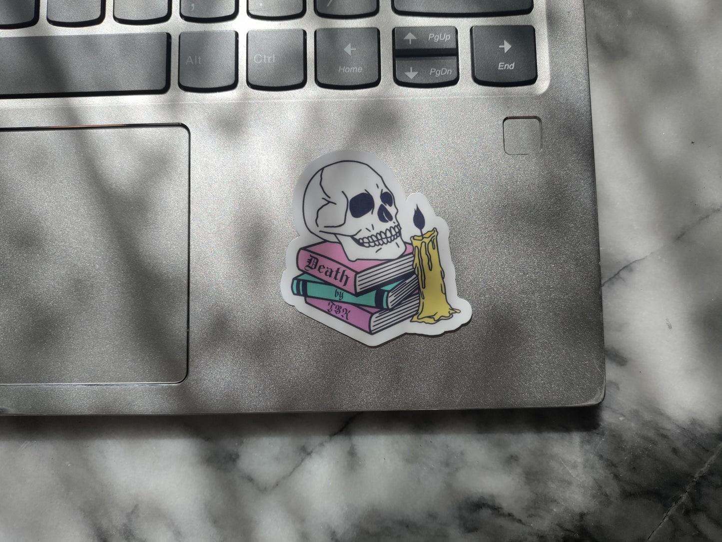 Death by TBR Cute Pastel Goth Bookish Sticker for Readers Funny Bookish Halloween Skull Sticker for Reading Journal Laptop Hyfroflask