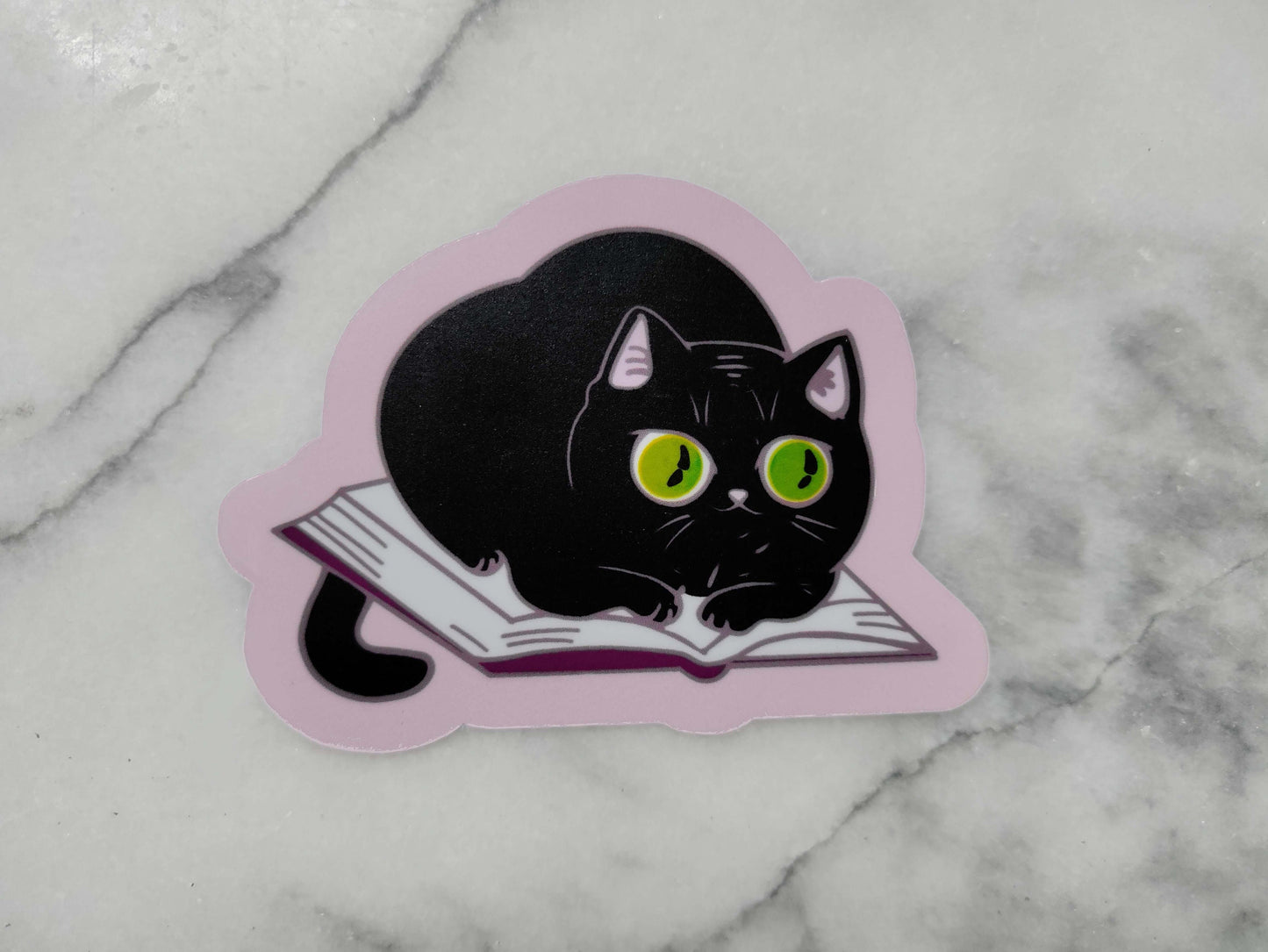 Kitty on Book Pink Bookish Sticker for Readers Cute Bookish Sticker for Book Cart Reading Journal Hydroflask Sticker Cat Lover Sticker Gift