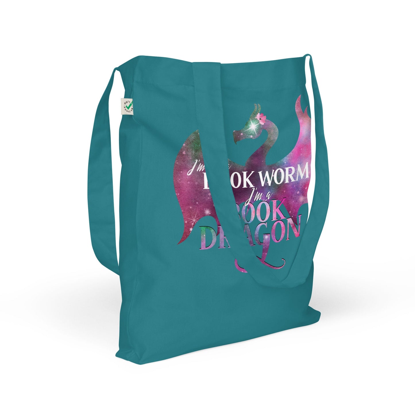 Book Dragon Organic Library Tote Bag for Fantasy Reader Not a Book Worm Bag for Bibliophile Gift for Librarian Fantasy Writer