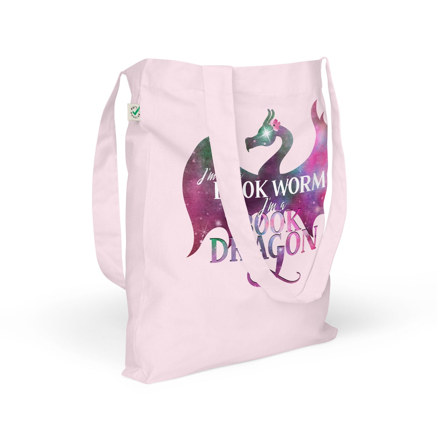 Book Dragon Organic Library Tote Bag for Fantasy Reader Not a Book Worm Bag for Bibliophile Gift for Librarian Fantasy Writer