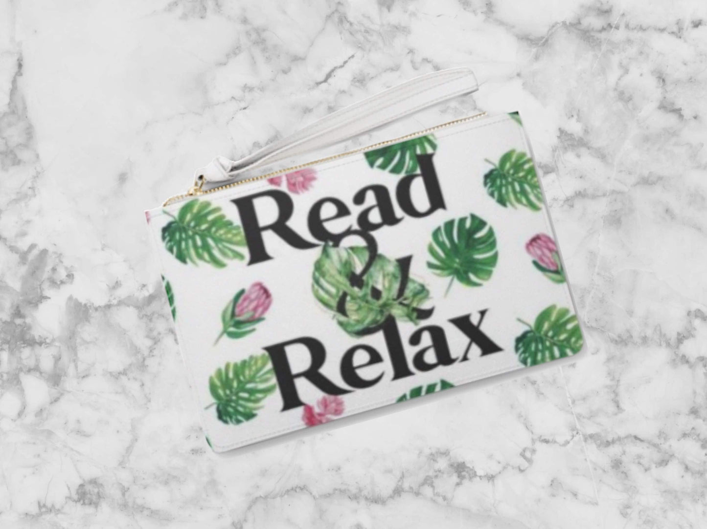Read and Relax Clutch Bag Tropical Bookish Pencil Bag for Bookmarks Beachy Zip Clutch Gift for Book Club Plant Mother Book Lover Present