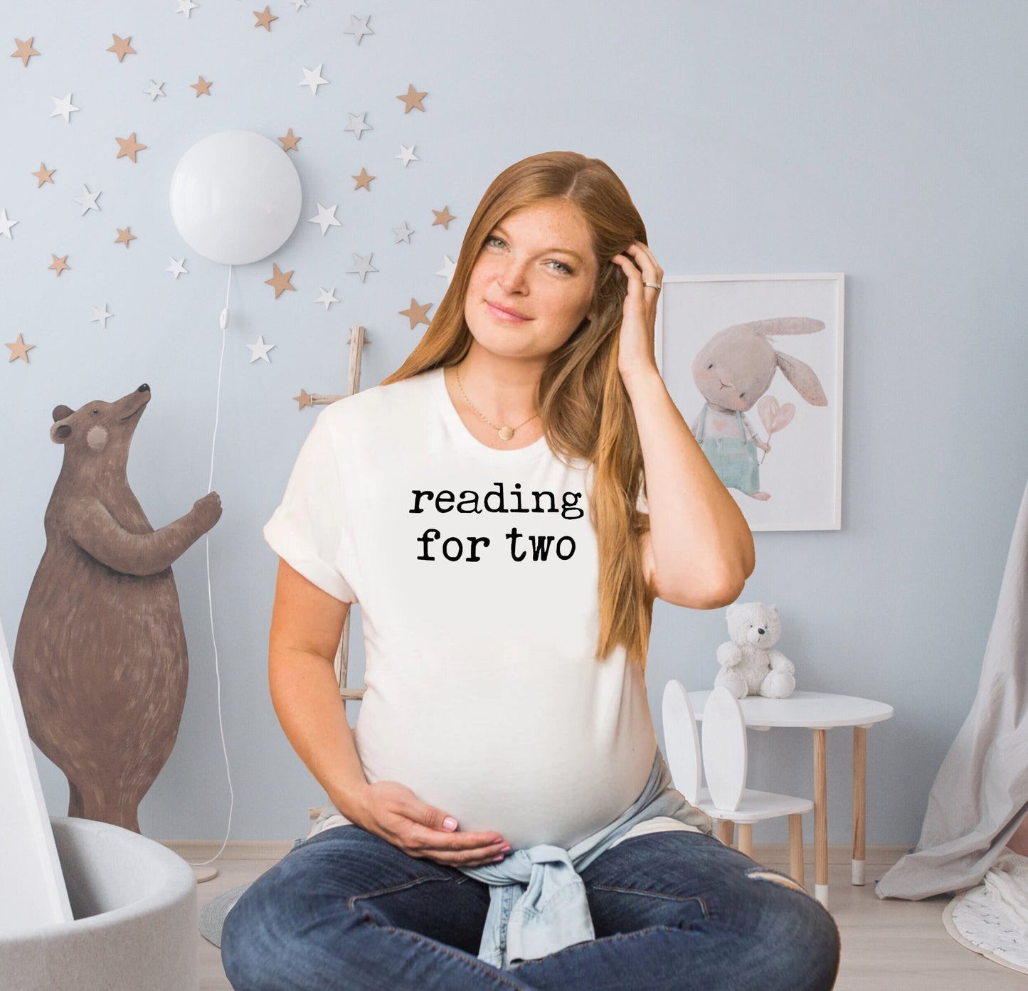 Reading for Two Maternity Pregnancy Announcement Shirt for Reader Jersey Short Sleeve Tee