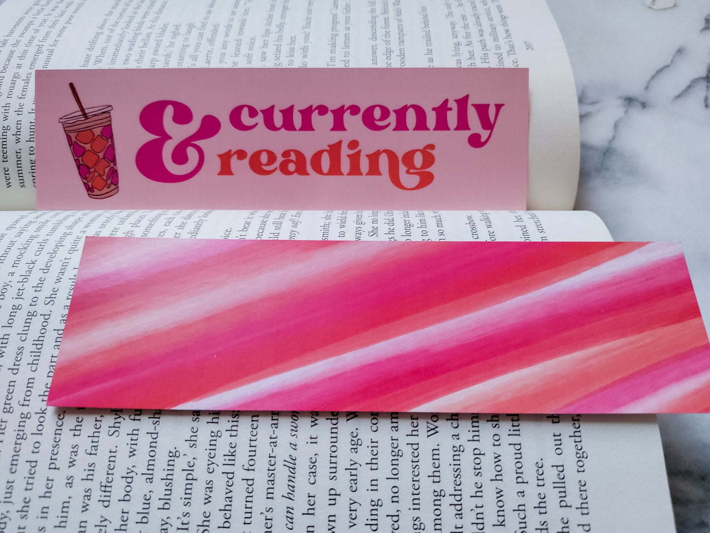 Pink Iced Coffee and Currently Reading Books and Coffee Bibliophile Sticker for Bookstagram Hashtag Bookmark Cute for Coffee Lover