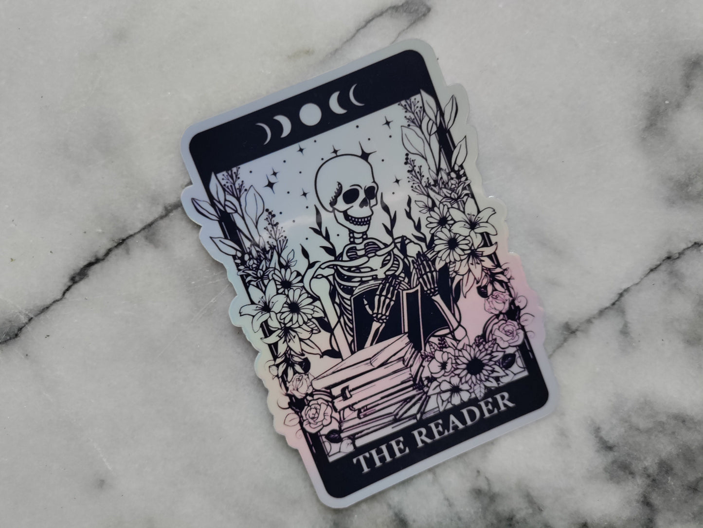 Seasons Readings The Reader Tarot Card Sticker Spooky Books Skeleton Sticker for Reader BookTok Journal Sticker Librarian Tarot Reader Cute