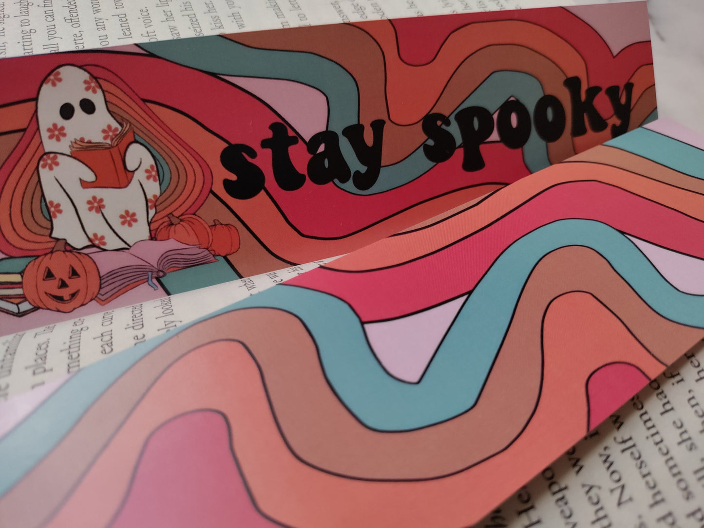 Spooky Vibes Pastel Goth Bookmark for Readers Cute Ghost Halloween Bookmark Bibliophile Gift under 5 Witchy Halloween Bookmark