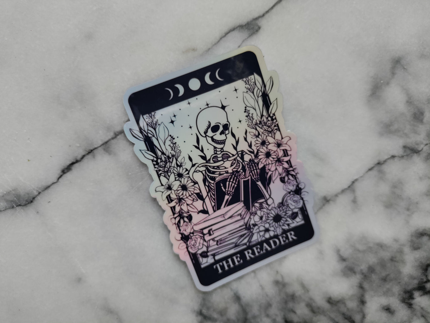 Seasons Readings The Reader Tarot Card Sticker Spooky Books Skeleton Sticker for Reader BookTok Journal Sticker Librarian Tarot Reader Cute