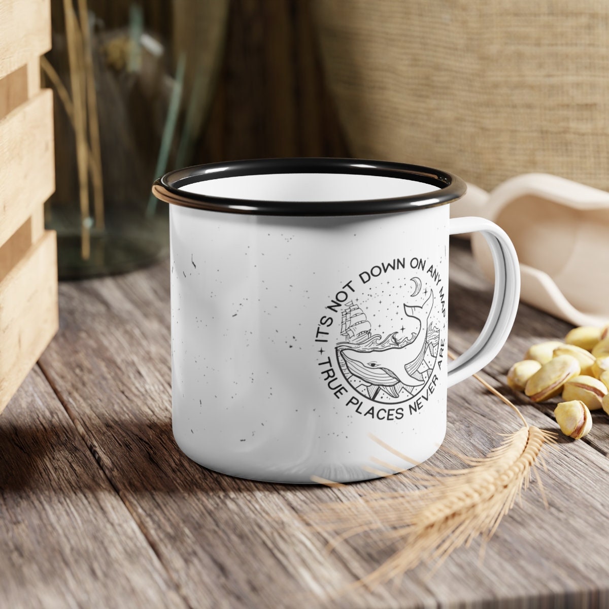 Bookish Wanderlust Campfire Mug Adventure Quote Hiking Campfire Mug Moby Dick Herman Mellville It's Not on Any Map True Places Never Are
