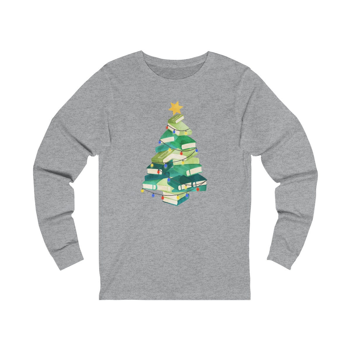Bookish Tree Long Sleeve Christmas Tshirt for Reader Teacher Librarian Holiday Shirt for Book Club Christmas Party