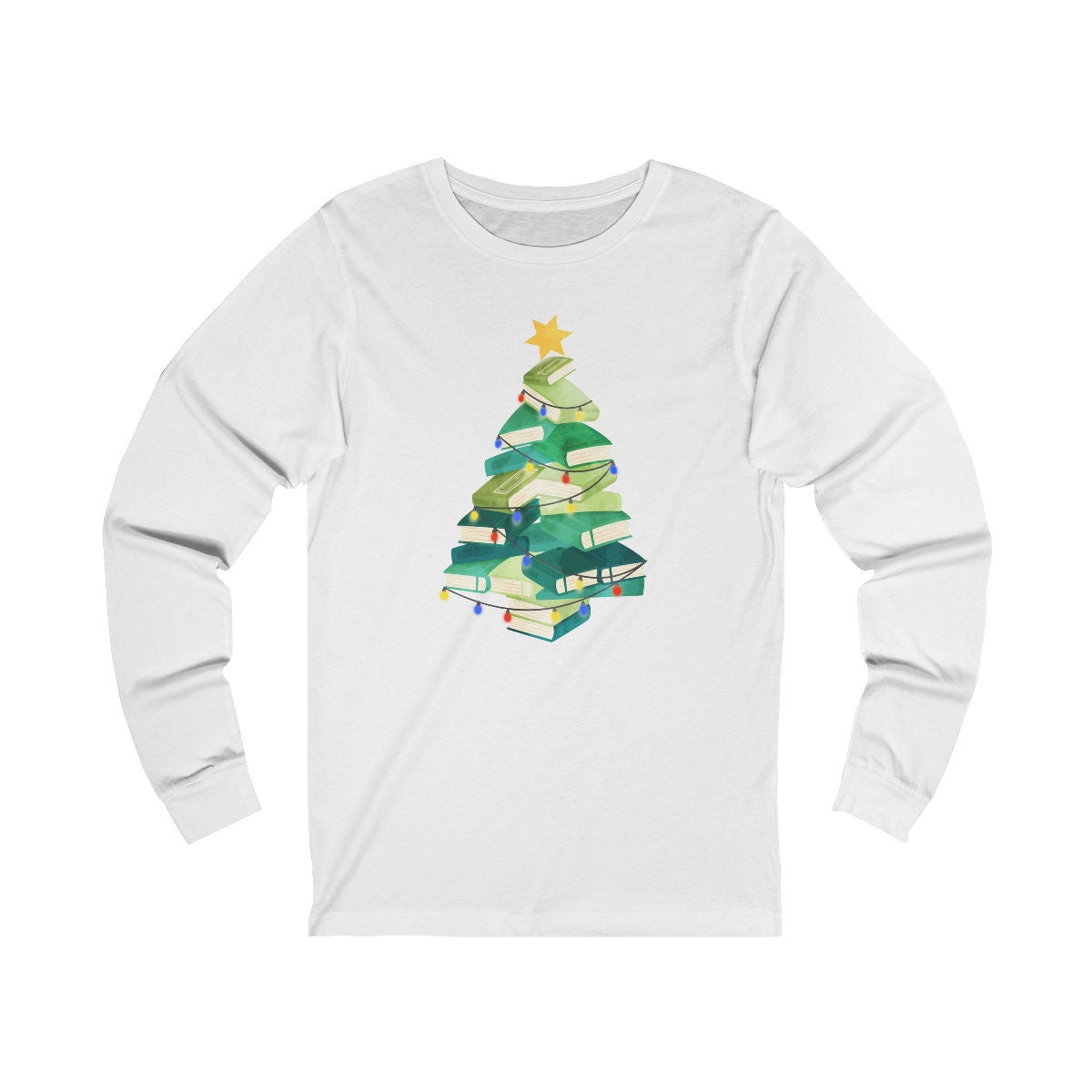 Bookish Tree Long Sleeve Christmas Tshirt for Reader Teacher Librarian Holiday Shirt for Book Club Christmas Party