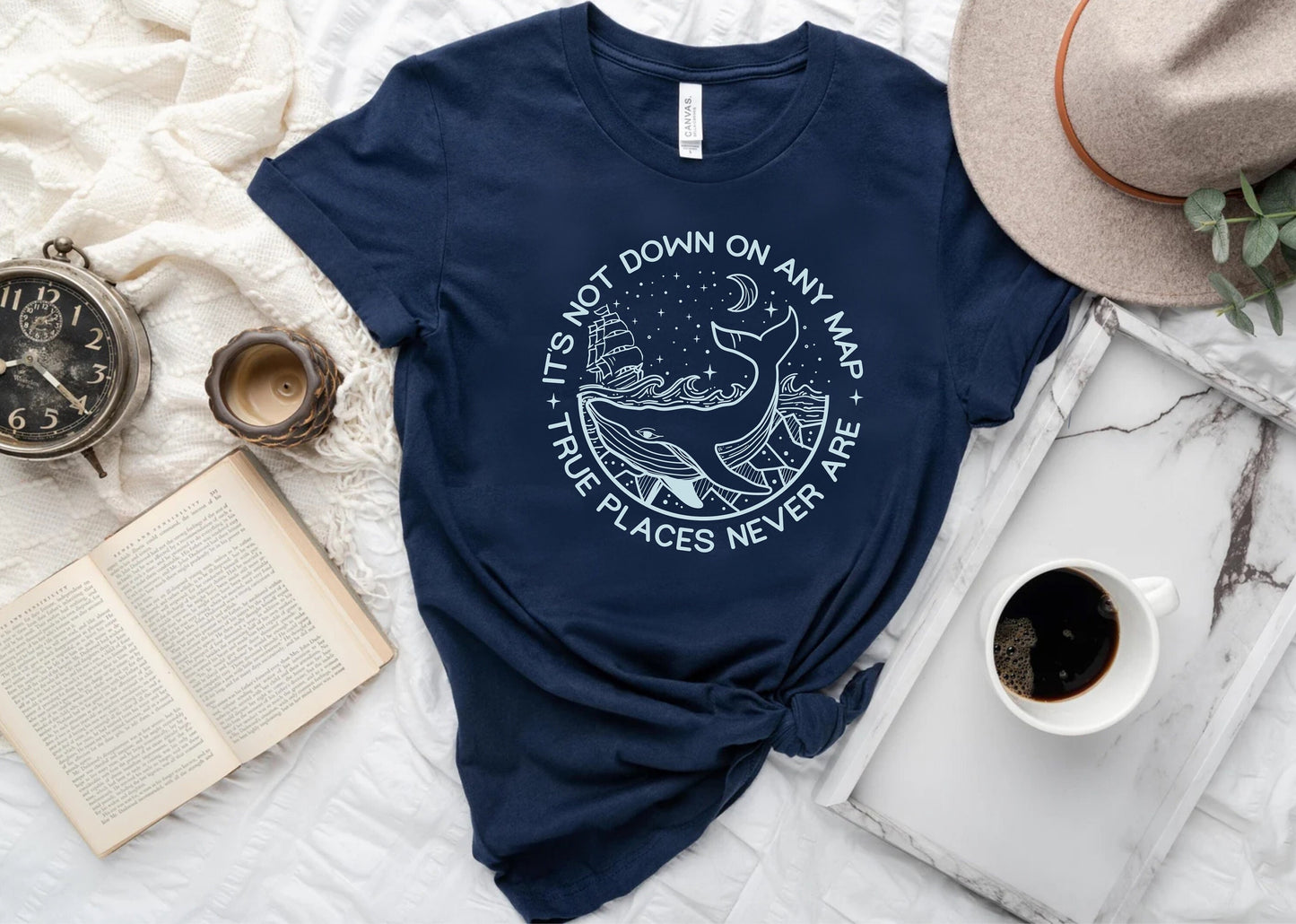 True Places Never Are The Whale Moby Dick Classic Literature Herman Melville Unisex Jersey Short Sleeve Tee The Whale Book Quote Adventure