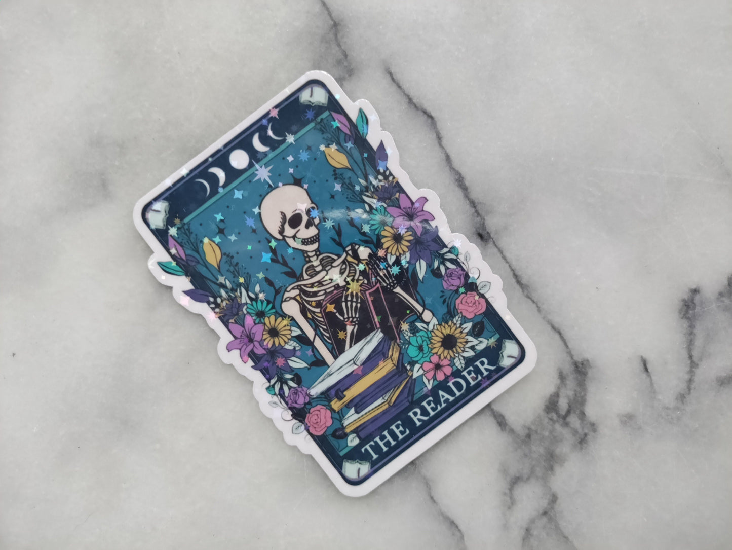 The Reader Dusty Tarot Card Sticker Spooky Books Skeleton Sticker for Reader BookTok Reading Journal Sticker Bookish Tarot Reader Cute