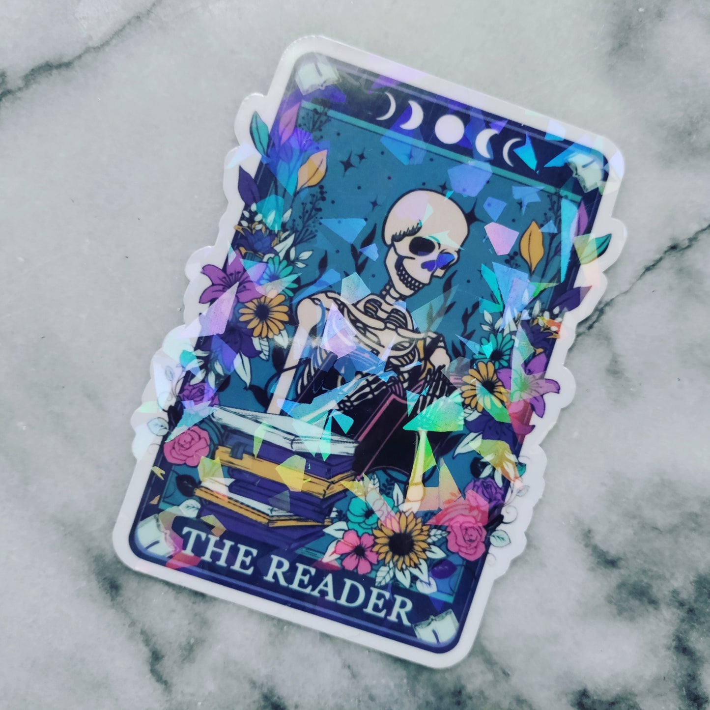 The Reader Dusty Tarot Card Sticker Spooky Books Skeleton Sticker for Reader BookTok Reading Journal Sticker Bookish Tarot Reader Cute