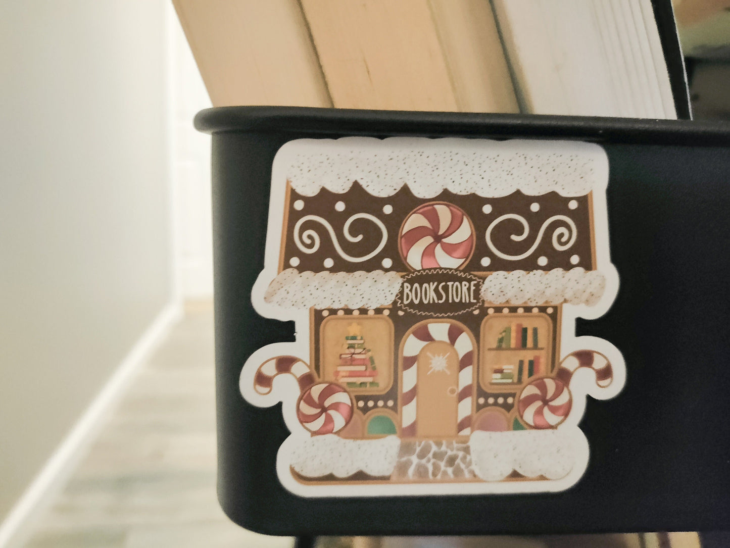 Gingerbread Bookstore Book Cart Magnet Holiday Bookish Sticker Merry Bookmas Book Club Christmas Gift under 5 For Bookish Friend