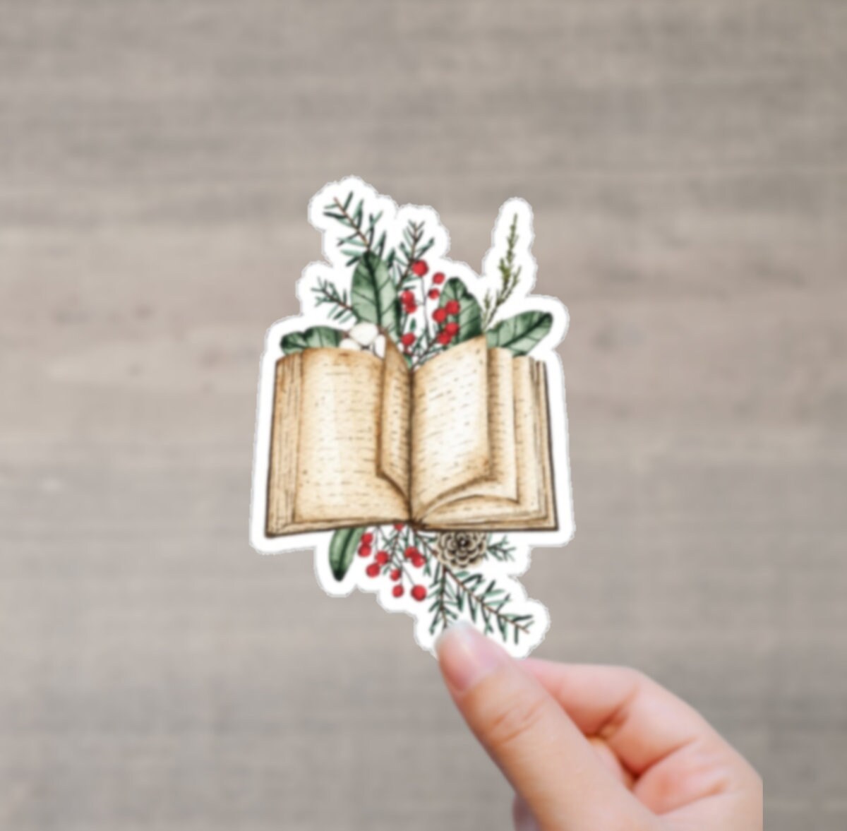 Christmas Reading with Greenery Holiday Bookish Sticker Merry Bookmas Book Club Christmas Gift under 5 Bookish Friend Cute BookTree Booktok