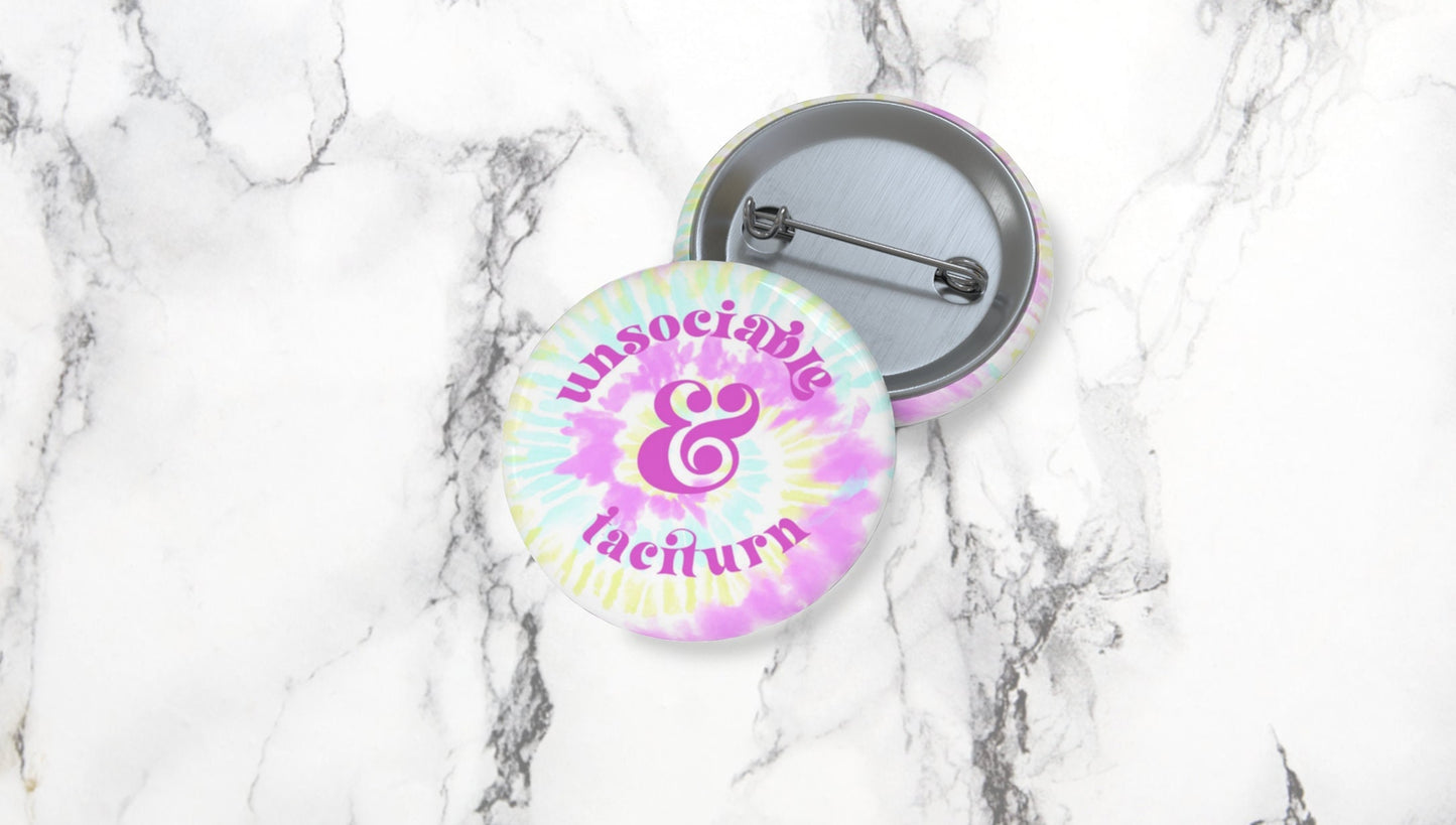 Unsociable and Taciturn Tie Dye Pride and Prejudice Pin Buttons Librarian Pin for Lanyard Small Bookish Gift Under 5 Retro Reader Vintage