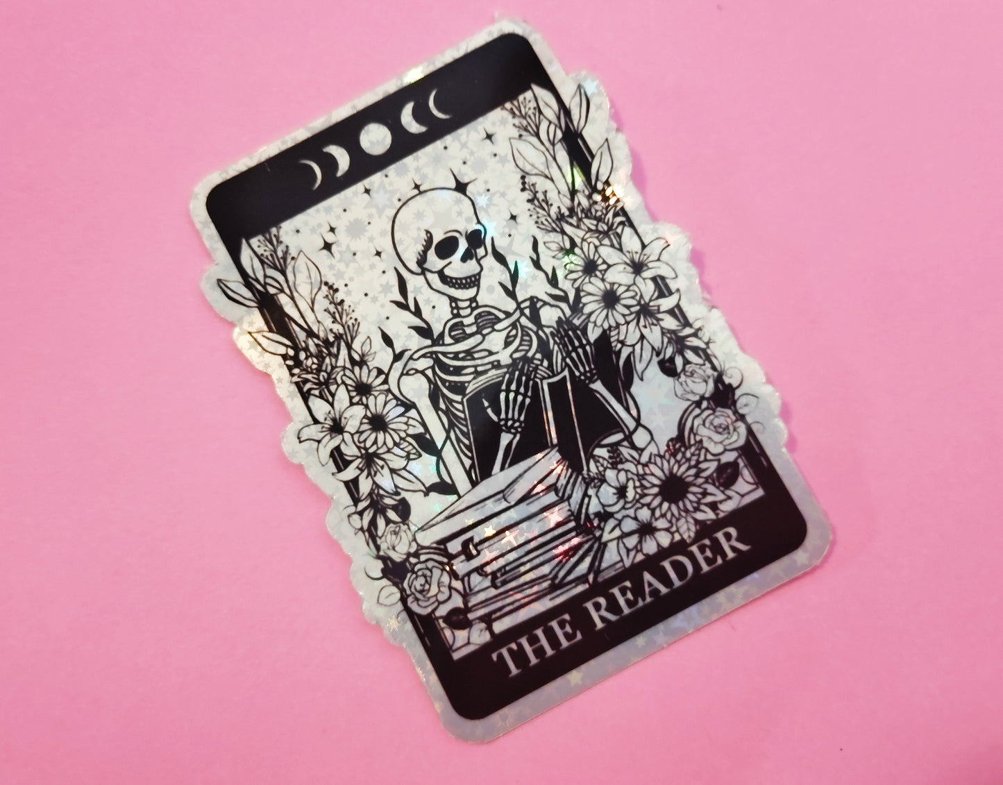 Seasons Readings The Reader Tarot Card Sticker Spooky Books Skeleton Sticker for Reader BookTok Journal Sticker Librarian Tarot Reader Cute