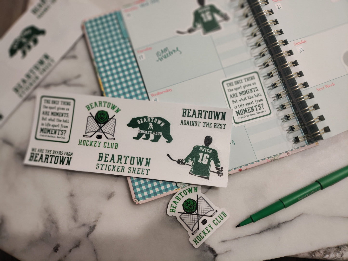 Beartown Hockey Sticker Sheet Bookish Bujo Reading Journal Planner Stickers Reader Bibliophile Paper Sticker Bookstagram Matte Vinyl Benji