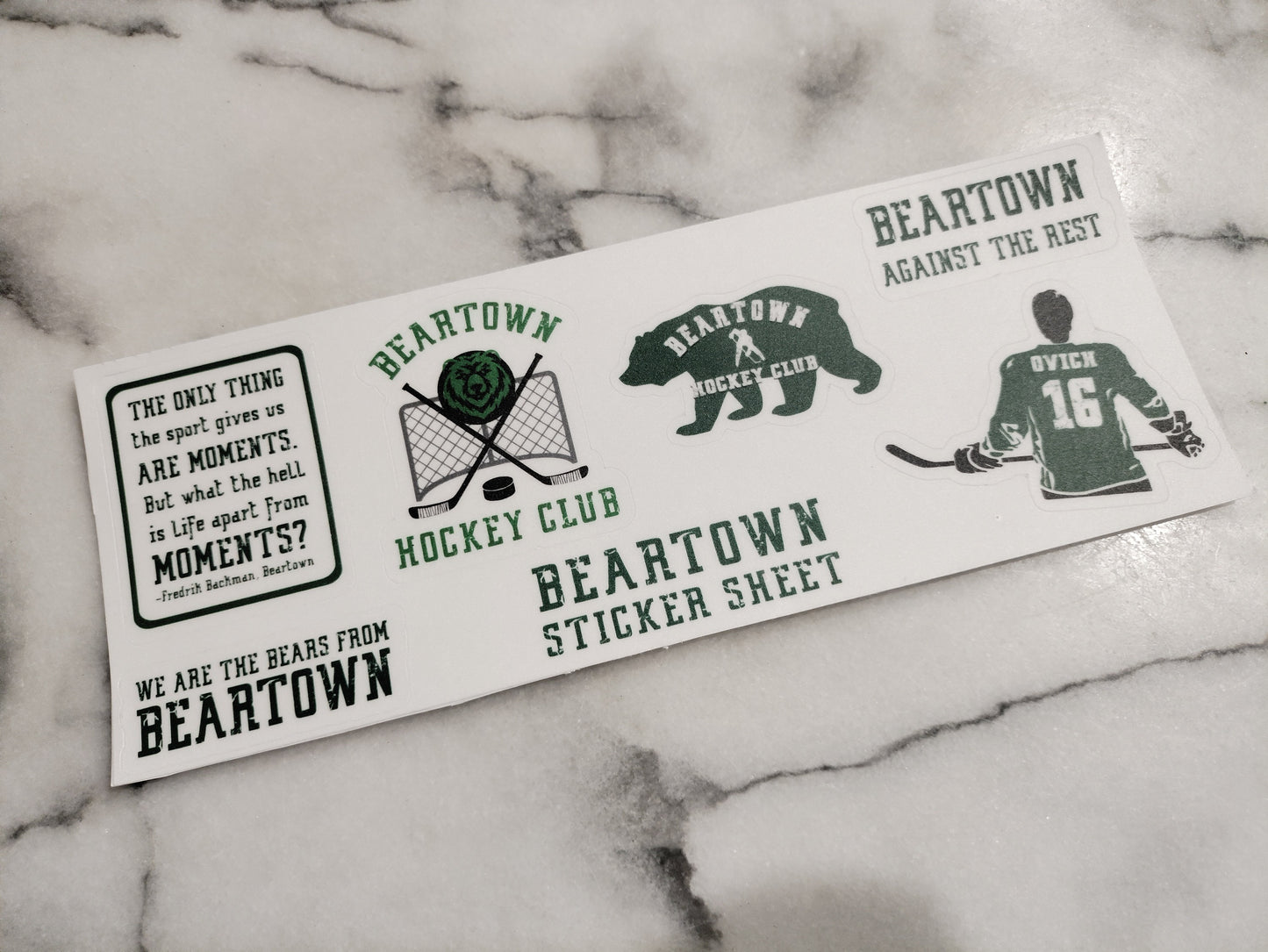 Beartown Hockey Sticker Sheet Bookish Bujo Reading Journal Planner Stickers Reader Bibliophile Paper Sticker Bookstagram Matte Vinyl Benji