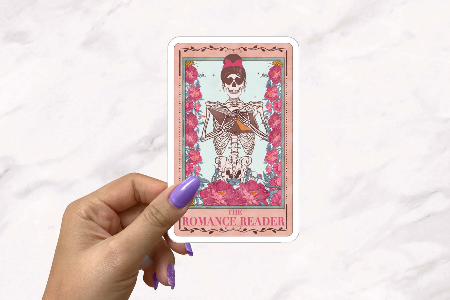 Romance Reader Tarot Card Sticker Spooky Books Skeleton Sticker Reader BookTok Reading Journal Sticker for Librarian Tarot Reader Cute Tarot