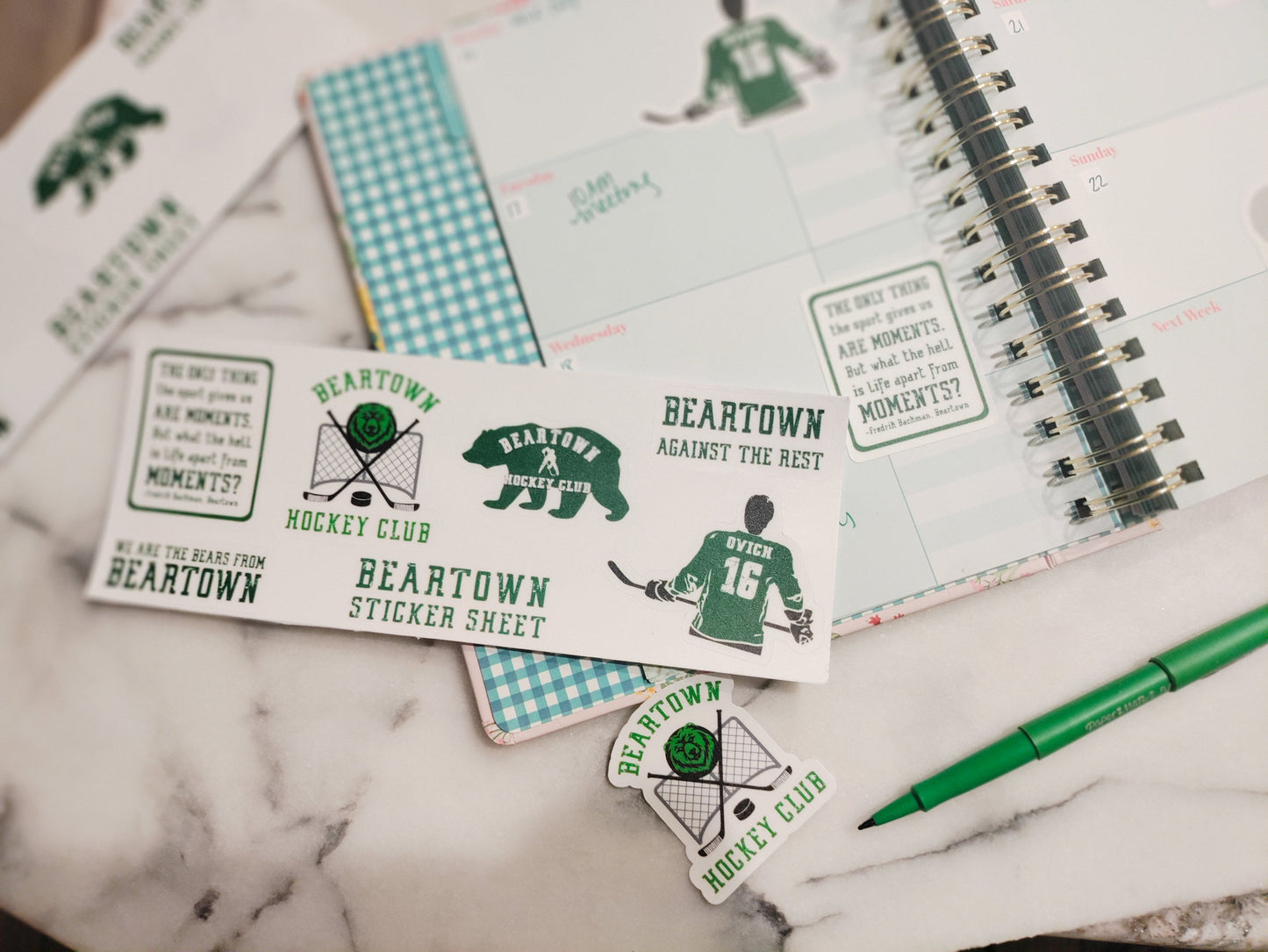 Beartown Hockey Sticker Sheet Bookish Bujo Reading Journal Planner Stickers Reader Bibliophile Paper Sticker Bookstagram Matte Vinyl Benji