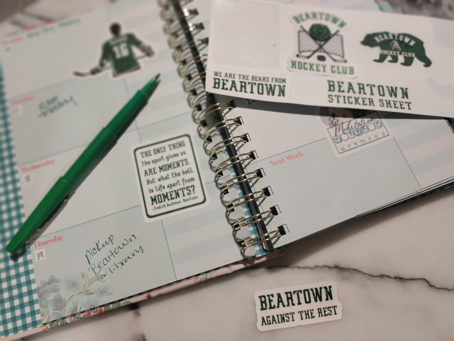 Beartown Hockey Sticker Sheet Bookish Bujo Reading Journal Planner Stickers Reader Bibliophile Paper Sticker Bookstagram Matte Vinyl Benji