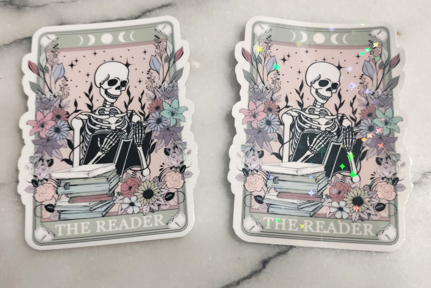 The Reader Dusty Tarot Card Sticker Spooky Books Skeleton Sticker for Reader BookTok Reading Journal Sticker Bookish Tarot Reader Cute