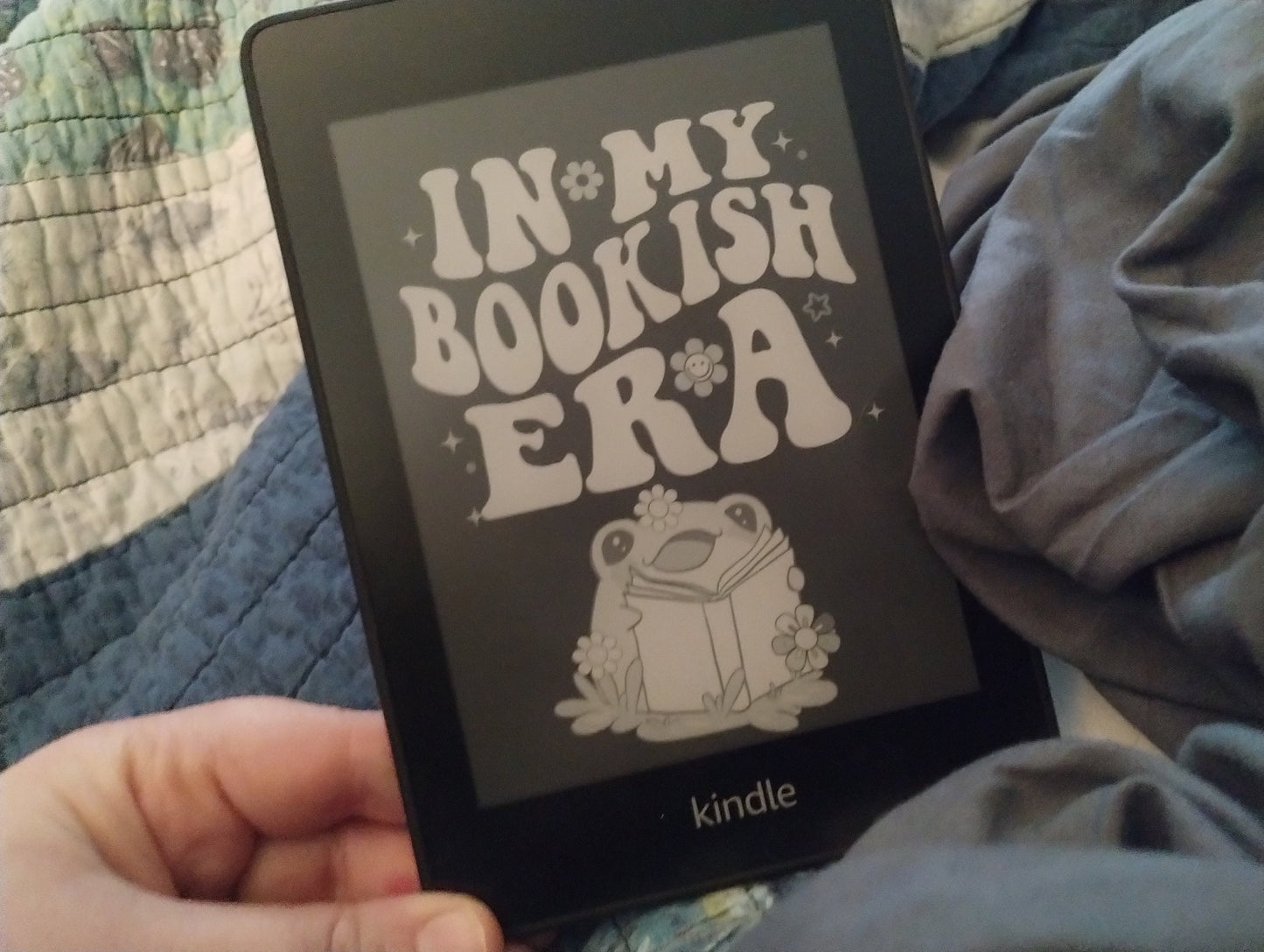 In My Bookish Era Cute Retro Frog Flowers Lock Screen for use w Kindle EReader Custom Book Cover Bookstagram Librarian Vintage Bookish Gift